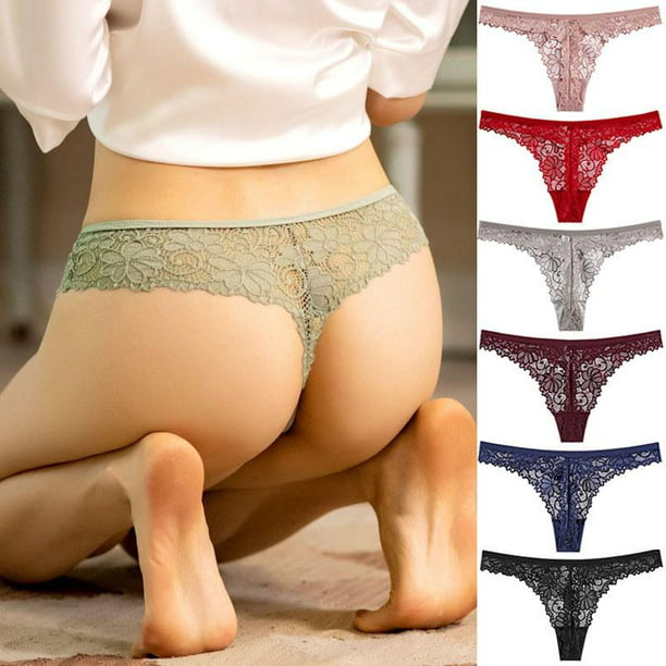 Women Cotton Hollow Out Lace Waist Thongs Solid Seamless G-String Briefs Chic